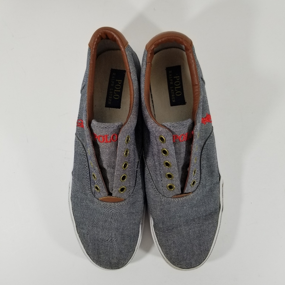 Polo Ralph Lauren Shoes Men's 10.5D Vito Chambray Leather Blue Gray Tennis